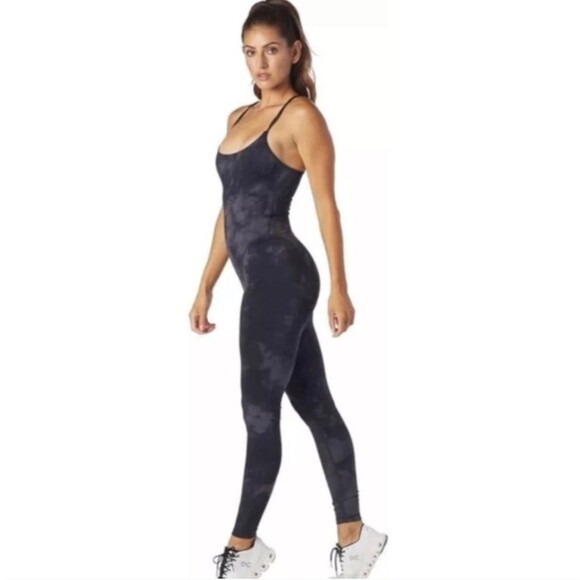 Glyder Pure Bodysuit Black Gray Tie Dye Yoga Leggings Spandex Bra Jumpsuit - Picture 1 of 7